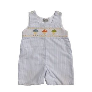 Royal Child Blue Stripe Smocked Shortall JonJon with Ice Cream Cones Boy's 12M